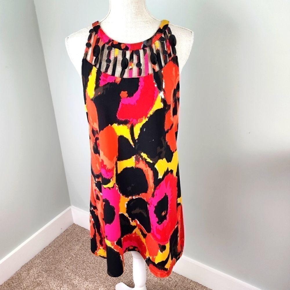 Alfani Women’s Sleeveless Midi Jeweled Neckline Colorful Dress Size Medium